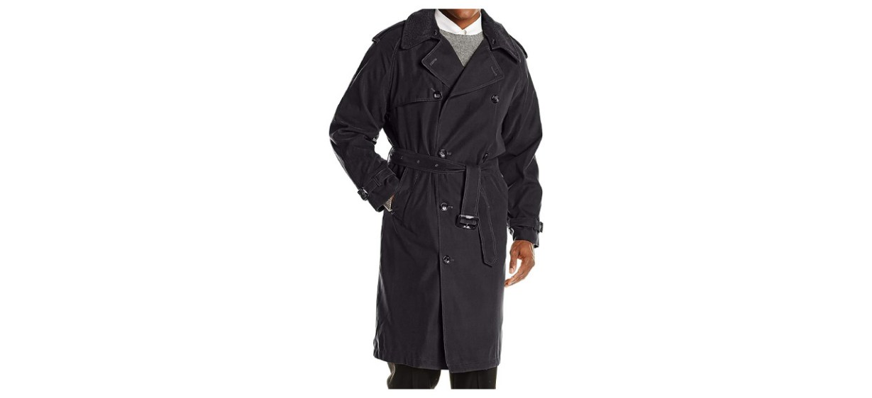  Black London Fog Men's Iconic Trench Coat on white background