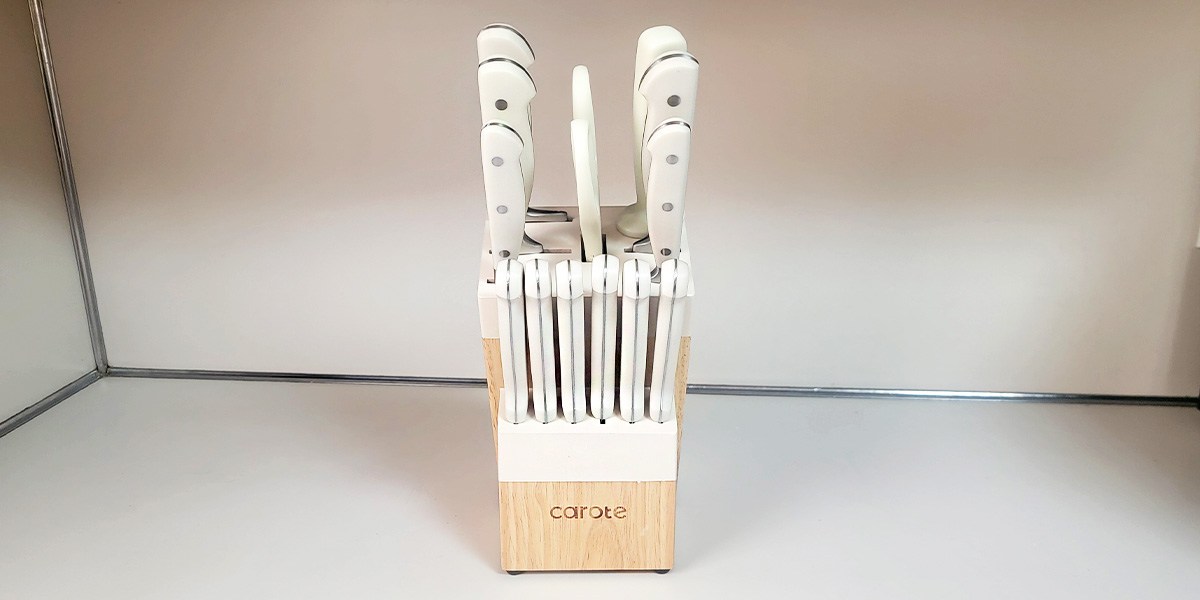 Carote 14-Piece Forged Knife Set on kitchen counter