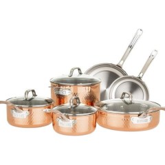 Viking 10-Piece 3-Ply Stainless Steel Hammered Copper Clad Cookware Set